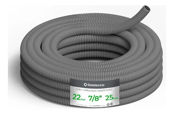 Caño Corrugado Ign. Semi-Pes Gris 22mm x25Mts