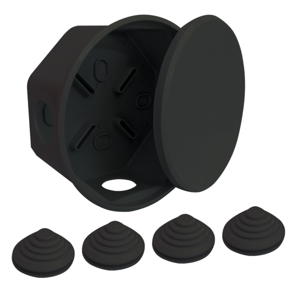 Caja de Paso IP40 C/Tapa Circular Negra C/Aguj.